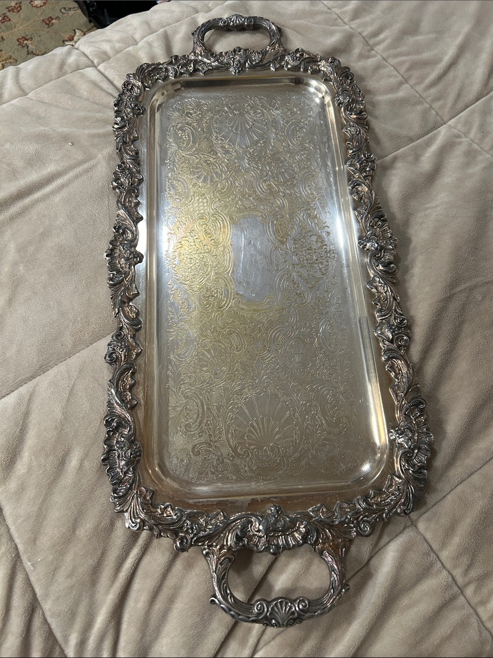 Vintage Decorative Silverplated Victorian Ornate Serving Tray with Feet